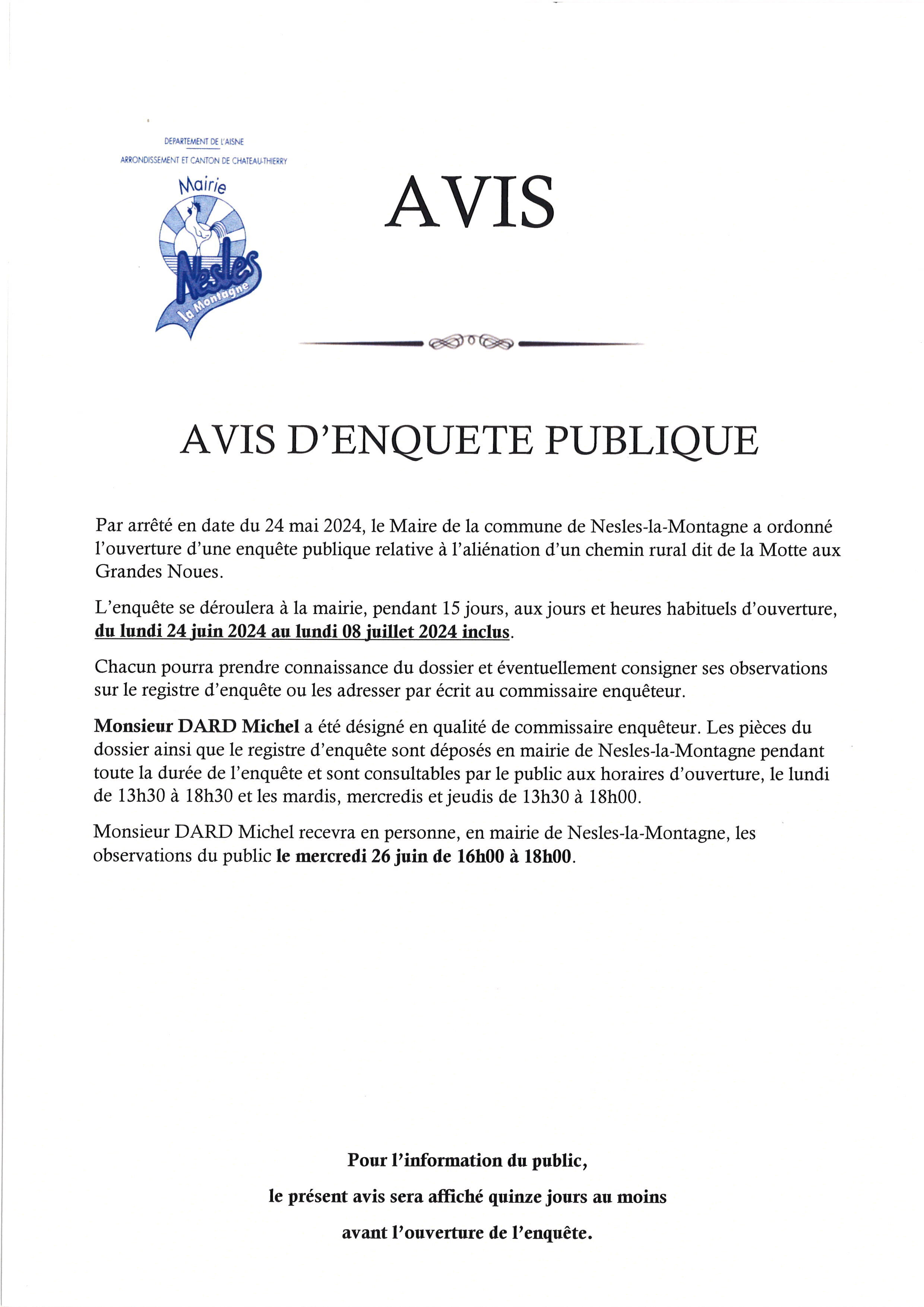 AVIS D'ENQUÊTE PUBLIQUE
