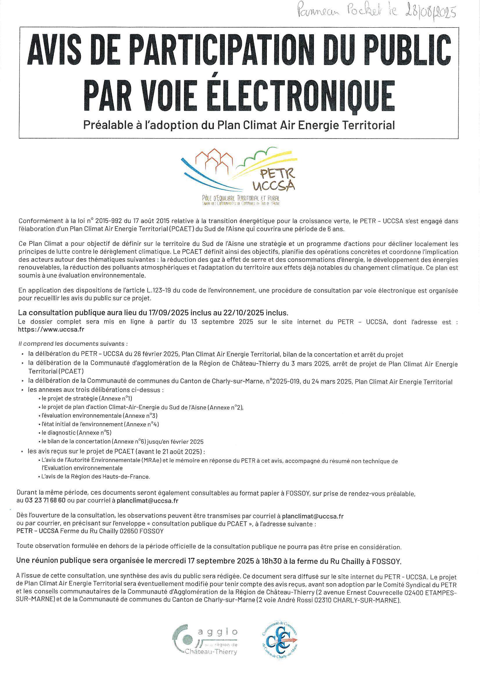 AVIS DE PARTICIPATION DU PUBLIC