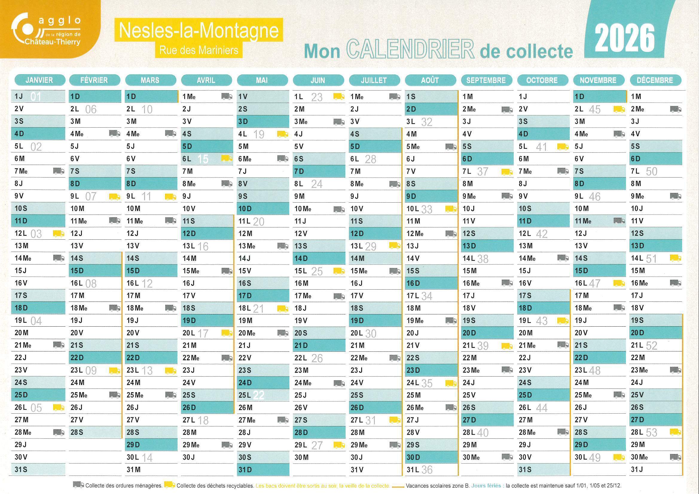 CALENDRIERS DE COLLECTE 2026